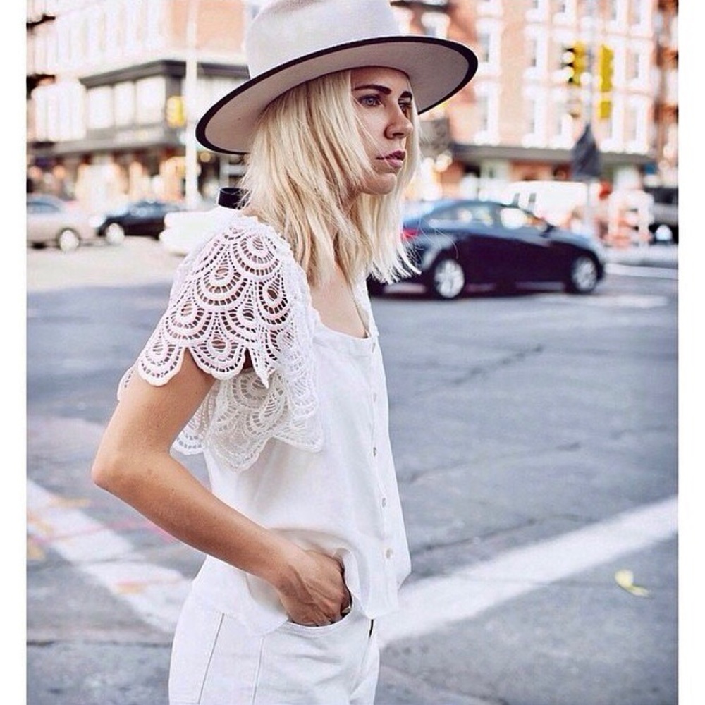 STONE COLD FOX San Jose Lace Off Shoulder Top in Ivory White